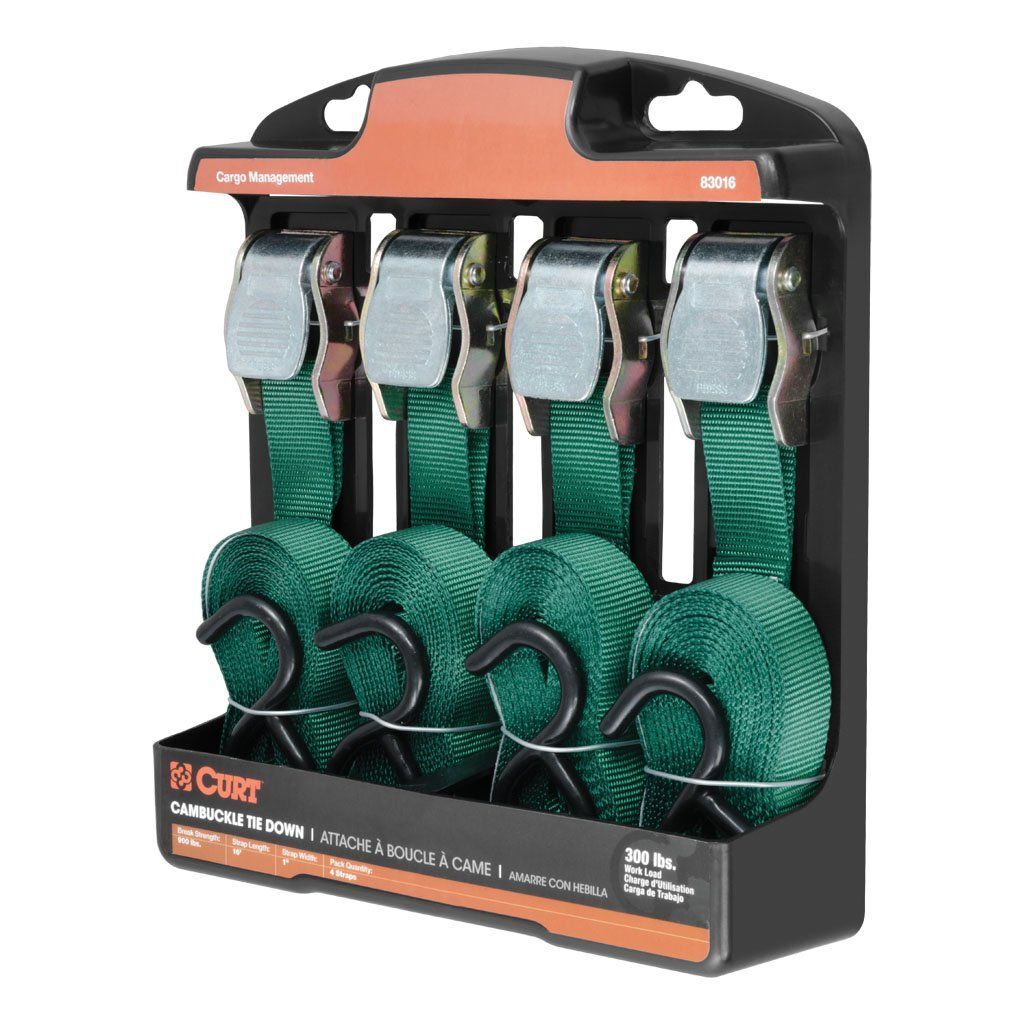 16' Cambuckle Tie Down Straps with S-Hooks (300 Ib, 4-Pack)