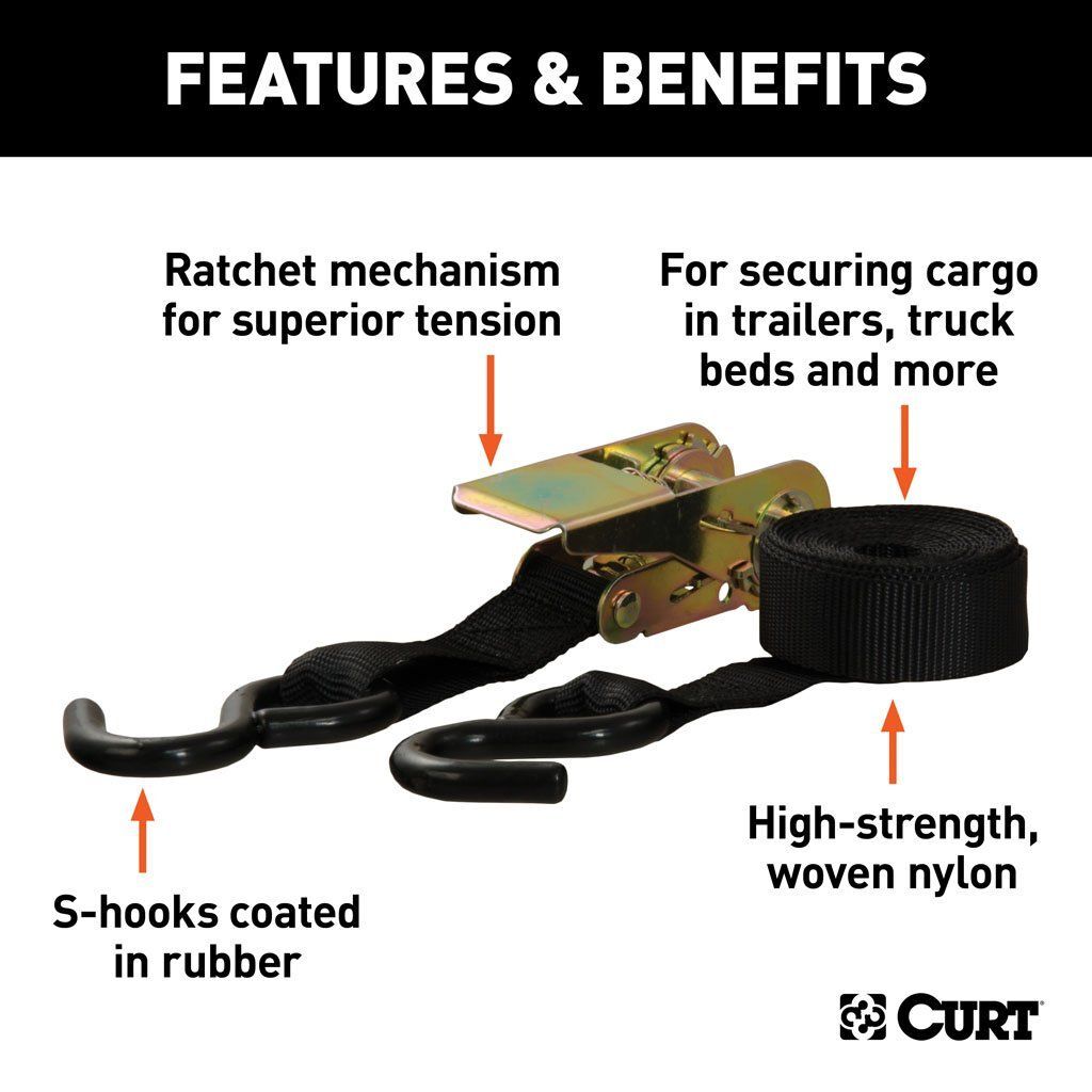 16' Ratchet Tie Down Straps with S-Hooks (500 Ib, 4-Pack)