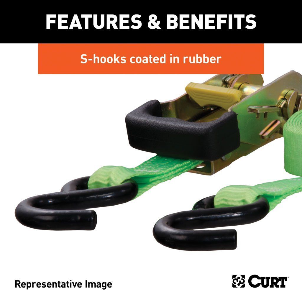 16' Ratchet Tie Down Straps with S-Hooks (500 Ib, 4-Pack)