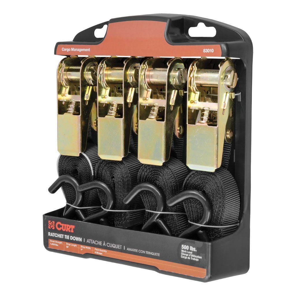 16' Ratchet Tie Down Straps with S-Hooks (500 Ib, 4-Pack)