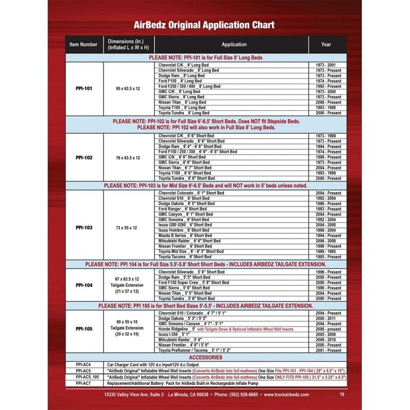 AirBedz 5.5' - 5.8' Short Bed Air Mattress