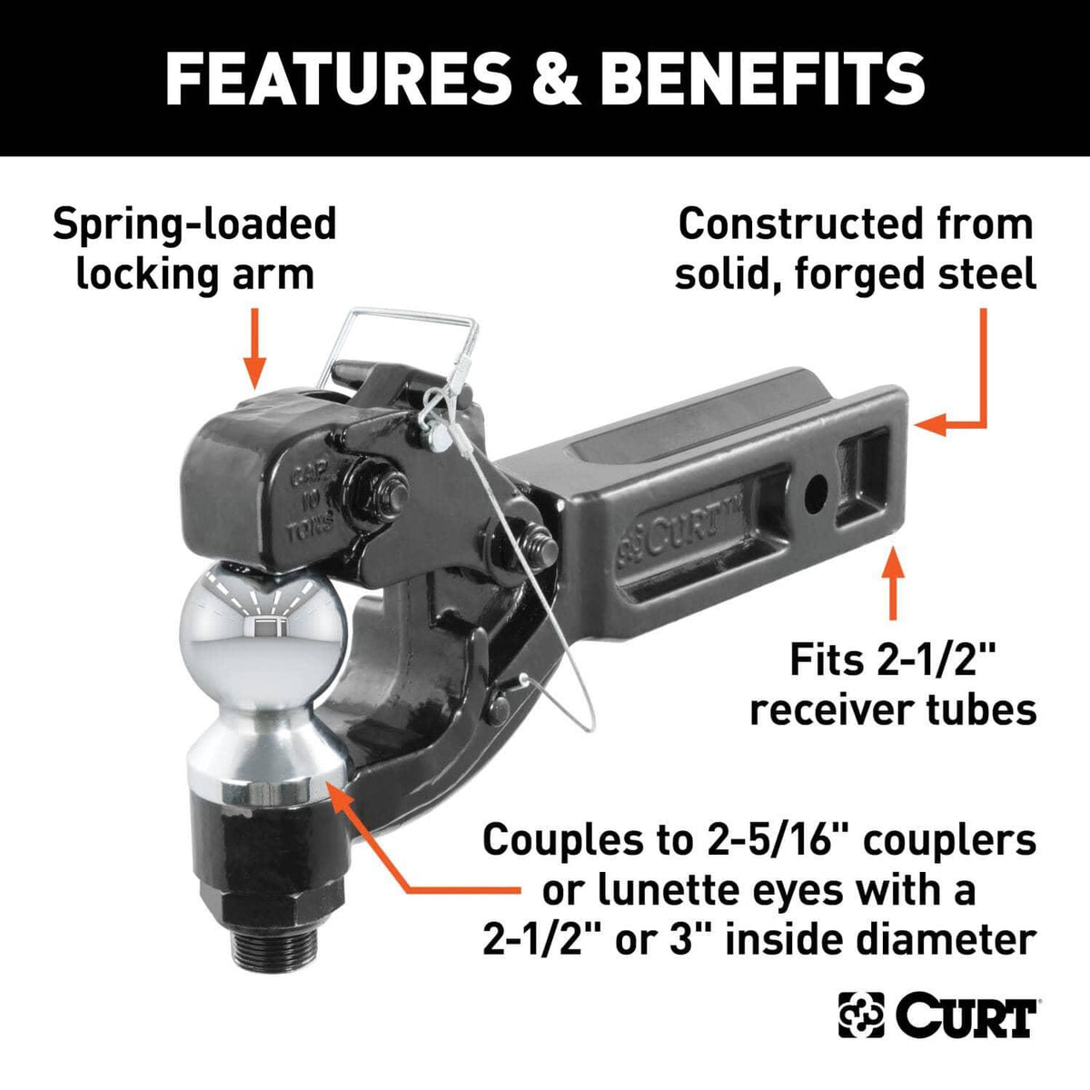 CURT 2-1/2 RECEIVER MOUNT 20K BALL & PINTLE HOOK COMBO