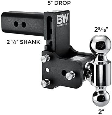 B&W 2.5" Tow & Stow Adjustable Ball Mount, 5" Drop, Dual-Ball (2" x 2-5/16")