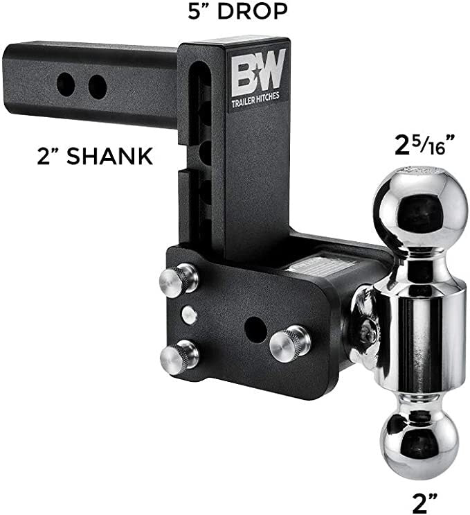 B&W 2" Tow & Stow Adjustable Ball Mount, 5" Drop, Dual-Ball (2" x 2-5/16")