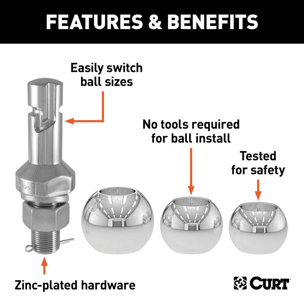 CURT Switch Ball Trailer Ball Set with 1" x 2-1/4" Shank, Three-Balls (1-7/8", 2", 2-5/16")