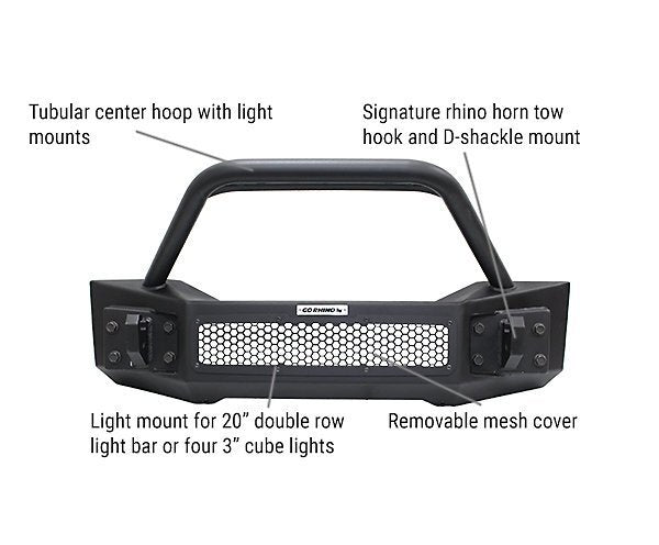 Go Rhino Rockline Stubby-Style Front Bumper with Overrider Grille Guard (07-22 Wrangler JK & JL / 20-22 Gladiator)