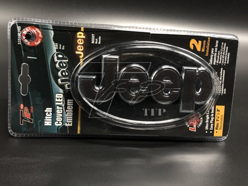 Trailer Hitch Cover; Fits 1-1/4 Inch/ 2 Inch Receiver; Red LED JEEP Logo; Black And Chrome